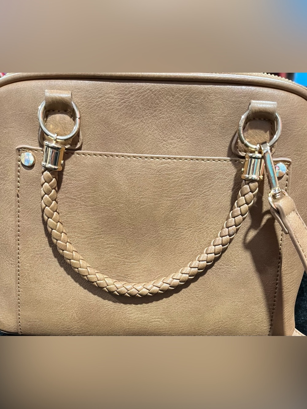 Madison West Satchel Women's Braided Handle Tote Bag - Tan